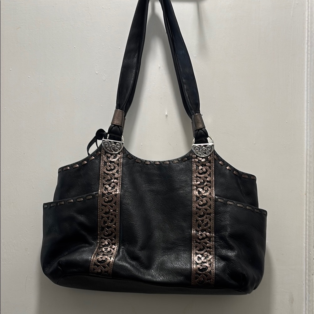 Brighton Black and Brown Shoulder Bag with Decorative Stripes - Picture 5 of 6